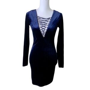 Ecote Navy Velvet Lace Up Witchy Core Gothic Dress Size XS New with tags!